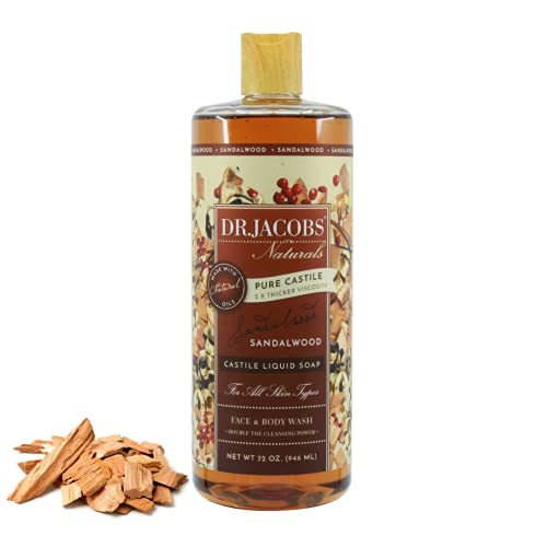 Dr Jacobs Naturals Pure Castile Liquid Soap Body Wash - Great to Put Into a Liquid Soap Dispenser for Bathroom (Sandalwood Soap, 32 Oz (Pack of 1))