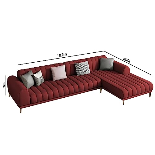 Image of Casaliving Herrick RHS 6 Seater L Shape Sofa Set with 2 Puffy for Living Room (Maroon Colour) Premium Velvet Fabric Sofa