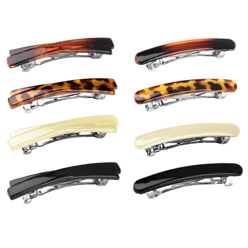 8 Piezas Pequeñas Pinzas para Pelo en Carey para Mujer, Pinzas Planas Francesas, Tamaño Pequeño Curvo Brilloso para Cabello Fino y Delgado (Negro, Blanco, Leopardo y Ámbar) miniatura 7