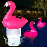Luxfero Dosierschwimmer Pool mit Licht, Flamingo Solar Pool Chlor Schwimmer, Chlor Dosierschwimmer mit Einstellbarer Abgabe, Zusammenklappbarer Chlor Schwimmer, Groß Pool Chlor Dosierer für Spa