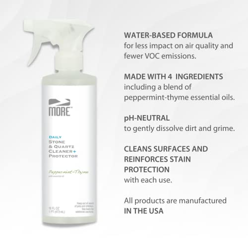 More® Stone & Quartz Cleaner + Protector - Water-Based Surface Care Spray - For Kitchen & Bathroom Countertops & Floors - Daily Cleaner/Protector - Peppermint-Thyme Essential Oil - 16Oz #TOP5