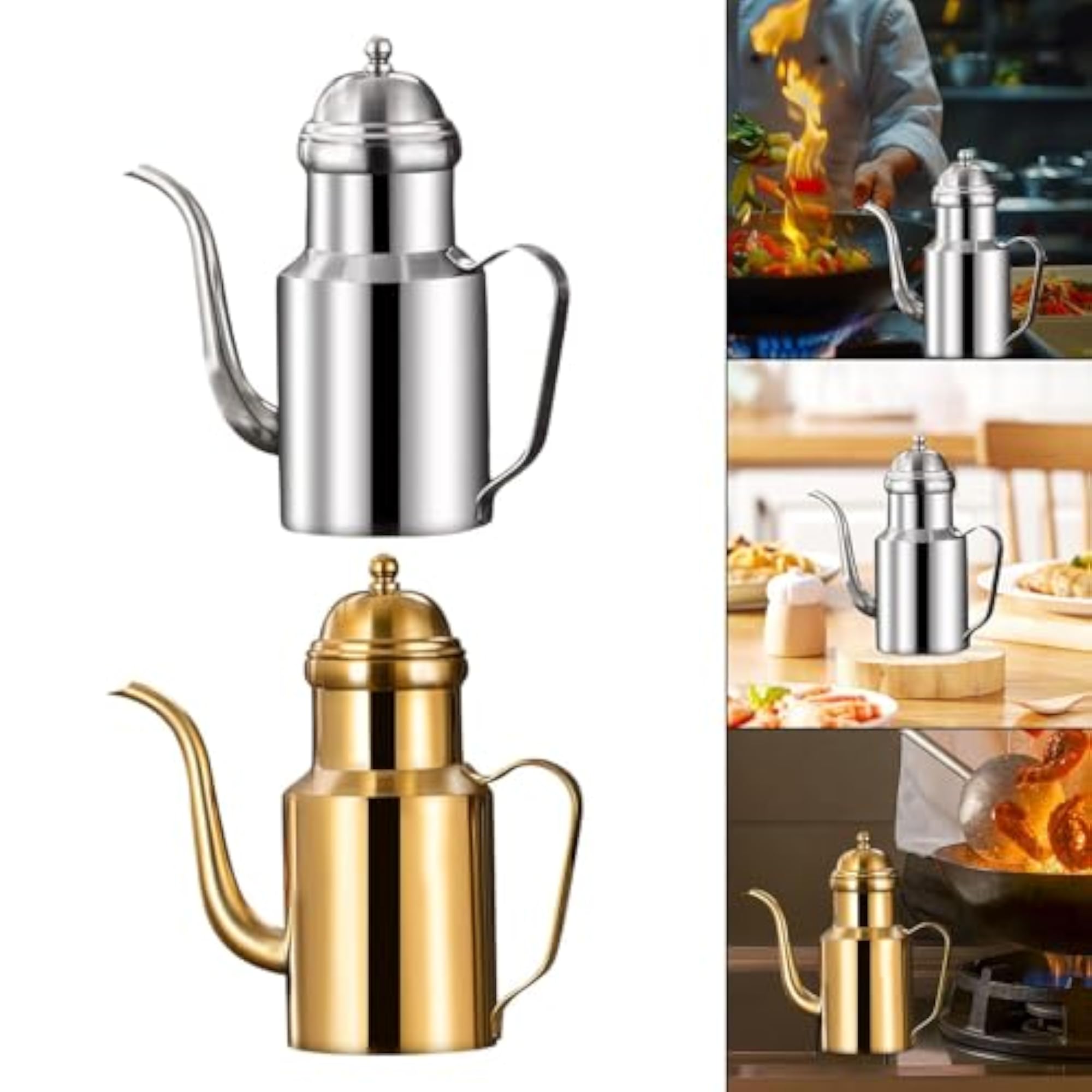 Stainless Steel Oil Dispenser Bottle & Vinegar Pot for Kitchen Silver