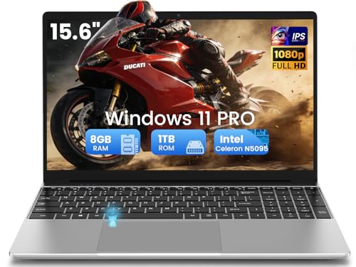 Kayoote 15.6 Pulgadas Ordenador Portatil, Win 11 Pro PC Portátil Celeron N5095 CPU, Portátil con 8GB DDR4 1TB SSD, 1920 * 1080 IPS FHD Pantalla Laptop, WiFi 6, BT5.0, Teclado Completo retroiluminado