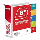 3 Ring Binders, 6 Inch D Ring Heavy Duty Large Binder with Pockets for 8.5' x 11' Sheet Size, Durable Non-Stick Customizable Clear View Cover (White)