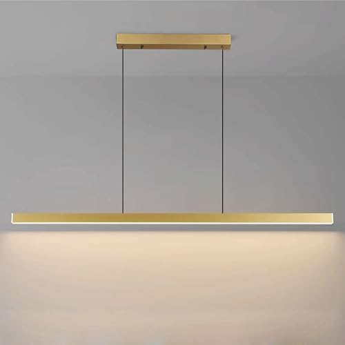 YFMYY Modern Brass Linear Chandelier, Dimmable Gold LED Pendant Light