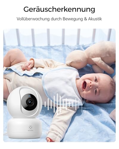 Woox Kamera Überwachung Innen 2K, 360 Grad WLAN Überwachungskamera Indoor, Haustier und Baby Monitor mit Personen-/Baby-Schreierkennung, Auto-Tracking, Zwei-Wege-Audio, Nachtsicht, R4040-V8