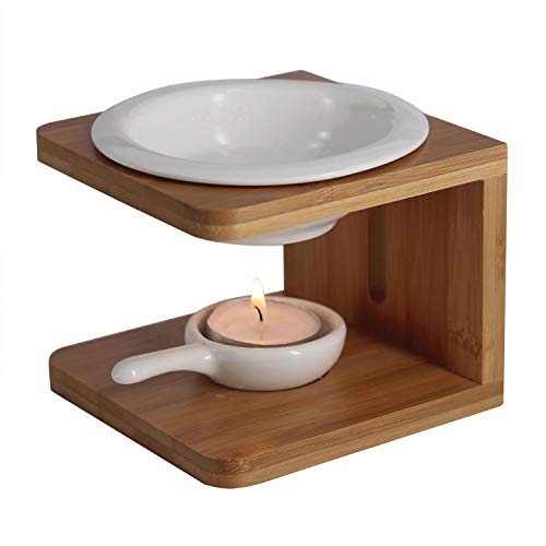 Singeek 100Ml Ceramic Tea Light Holder,Essential Oil Burner Candle Aroma Diffuser For Spa Yoga Meditation (I-Shaped White, Wood) #TOP2