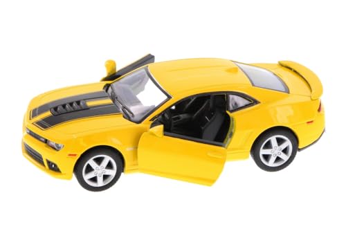 2014 Camaro Hardtop, Yellow Muscle Car w/Black Stripes - 5383DF - 1/38 Scale Diecast Model Car