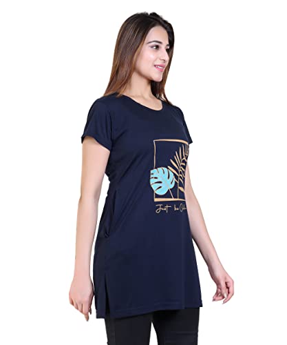 Image of DG Divine GirL Women's Cotton Printed Long Regular Fit Round Neck Top /T-Shirt /Tshirts