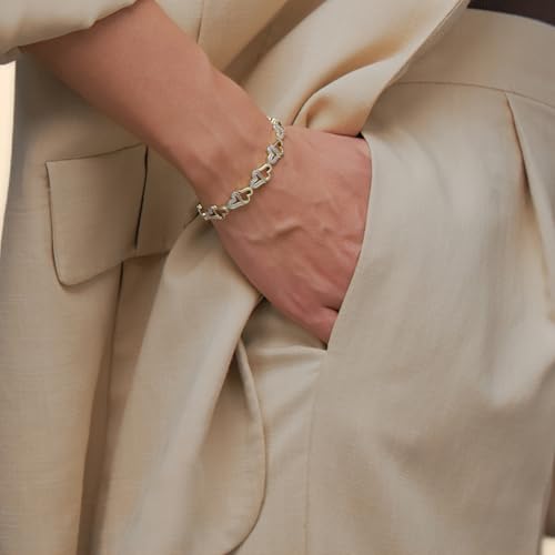 MORGAN & PAIGE 18k Gold Plated Bronze Diamond Accent Open Heart Bracelet for Women Trendy - Elegant Gold Bracelet with Diamond Accents, Adjustable 7.25 Inch Design2