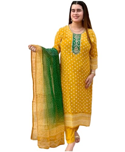 Image of GoSriKi Women's Rayon Viscose Printed Straight Kurta with Pant & Dupatta