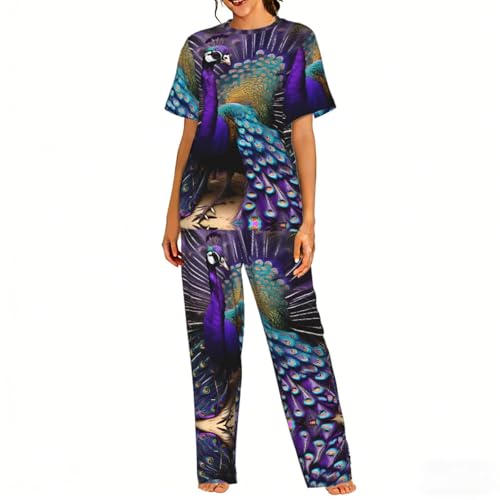 Ensemble de pyjama doux imprimé paon violet pour nuit calme