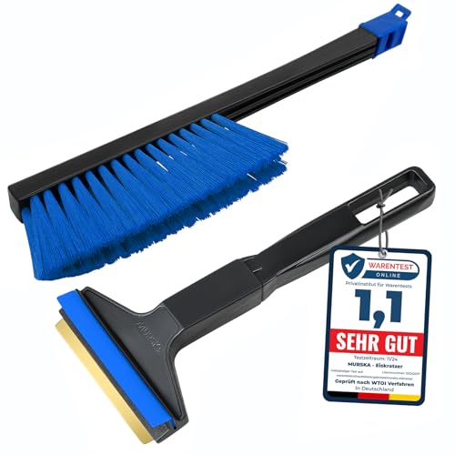 Set Eiskratzer Auto mit Besen - Murska Schneebesen Auto - schnell, einfach & mühelos - Messing Scheibenkratzer - praktisches Profi Set - Schneekratzer & Schneefeger Schneebürste aus Finnland