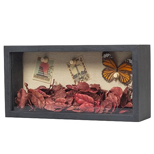 Image of Shadow Box Frame 5x10 Shadow Box Display Case with Linen Back of Awards Memorabilia Flower, Pictures, Keepsakes、Bouquet、Medals and More Photos Memory Box Long Skinny Black