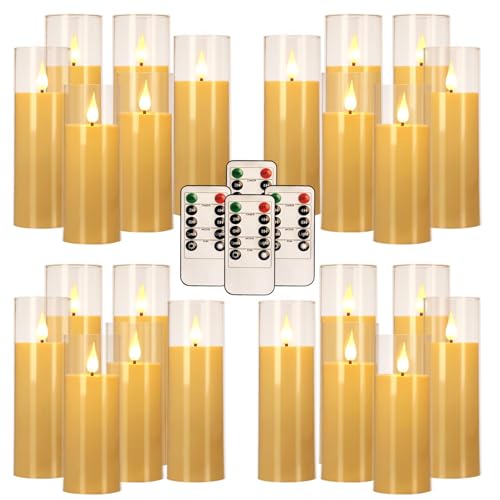 Image of 24-Pack Acrylic LED Flameless Pillar Candles with Remote & Timer, Battery Powered - Perfect for Indoor /Outdoor Decor,Wedding,BBQ and Gift - Easily Create a Magical Atmosphere.(Ivory)
