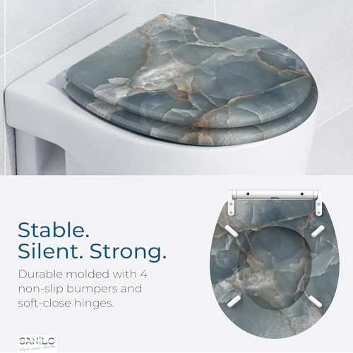 Image of Sanilo Wooden Toilet Seat with Quick Release & Soft Close [ROUND] - Decorative & Slow Close Molded Wood Seat - With One Click for Easy Installation & Cleaning - With Adjustable Fit (Marble Italia)