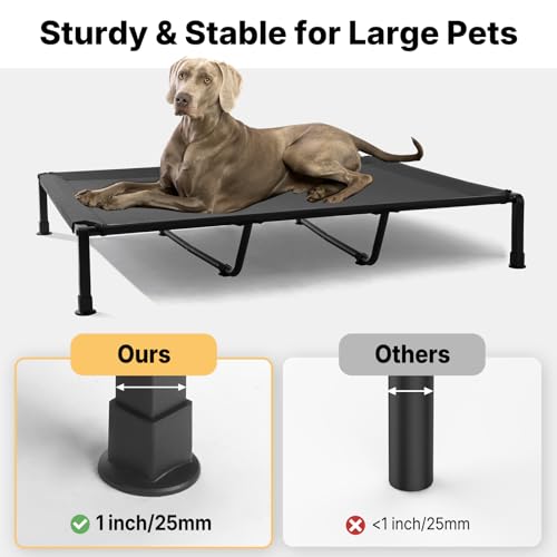 Veehoo Hundeliege Outdoor XXL Waschbar, Flauschiges Hundeliege mit Abnehmbarem Polster, Erhöhtes Hundebett Hundesofa mit Rutschfesten Füßen für Drinnen Draußen, Schwarz 150 x 94 x 20 cm