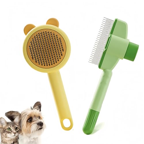 MHwan Cepillo para Gatos, 2 Piezas Peine Autolimpiables para Gatos, Diseño Suave para La Piel, Apto para Pelo Largo y Corto, Antipulgas, Desenreda y Elimina el Pelo Muerto