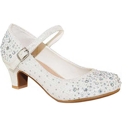 TRENDSUP Kids Sparkling Mary Jane Rhinestone Glitter Formal Dress Low Heel Pumps