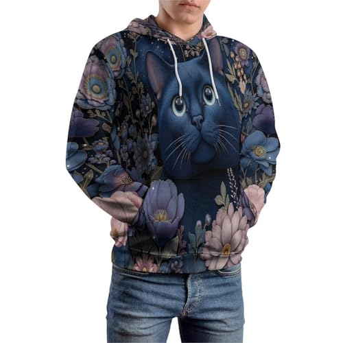 Sweatshirt chat fleuri 3D pull Harajuku mignon sweat à capuche zippé - 2
