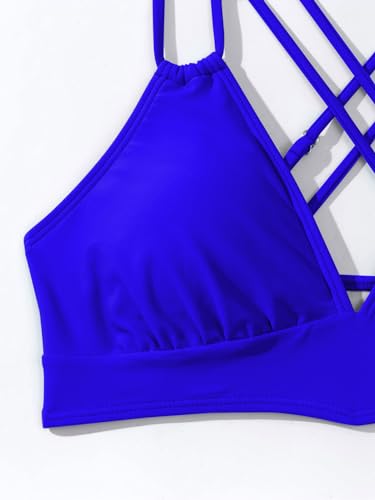 Image of Fanuerg Women's Sexy V Neck Bikini Sets Hollow Out Two Piece Swimsuits Cutout Mid Waist Bathing Suit