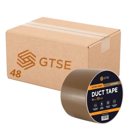 GTSE Wide Duct Tape, Brown, 4 Inches x 55 Yards (164 ft), Heavy Duty, Waterproof Repair Tape for Indoor or Outdoor Use, 48 Rolls