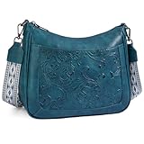 VIMUTI Crossbody Bags for Women,Vegan Leather Crossbody Purse with Adjustable Strap Embossed Flower Women's Shoulder Handbags Peacock Blue