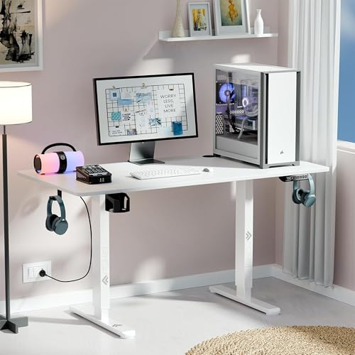 Image of ARTIKEL Artidesk Eco Electric Height Adjustable Table for Office Work & Home-Sit Stand Gaming Desk 80kg Load, Cup Holder, 2 Hooks,Cable Organizer 2Split Tabletop (White, 120x60 CM)