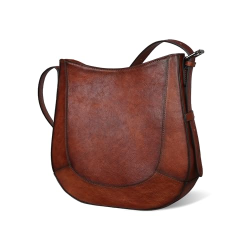 Iswee Genuine Leather Purses for Women Hobo Purse Vintage Crossbody Bag Brown Shoulder Handbags Satchel Large Tote Bag Pocketbooks (Dark Brown)