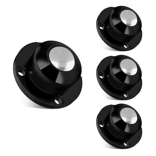 TRVL FIELDER Self Adhesive Caster Wheels for Furniture, 1 Inch Stainless Steel Anti-Rust Wheel, Small Casters for Furniture Legs, Low Profile Table Wheels, 28 LBS Per Roller (4 PCS, Black)