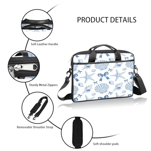 Bolso para portátil Line Art con diseño de estrella de mar, conchas y lazos, para portátiles de 15 pulgadas, funda slim para computadora, maletín profesional para mujeres y hombres, bolso mensajero para trabajo, oficina y viajes miniatura 4