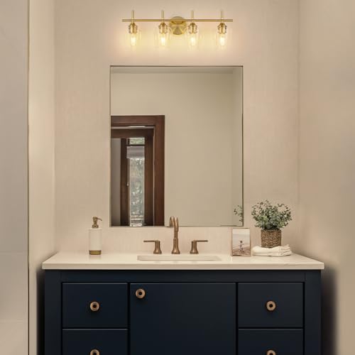 Image of foucasal Bathroom Light Fixtures 4-Light Gold Bathroom Vanity Light with Clear Glass Shade, Modern Wall Lights for Bedroom Hallway Living Room (Gold, 4-Light)