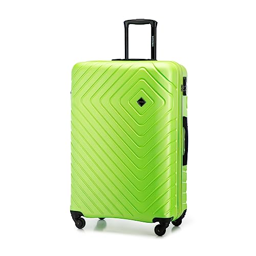 WITTCHEN Cube line Großer Koffer ABS Mit Geometrischer Prägung 4 Lenkrollen Teleskopgriff Kombinationsschloss Reisekoffer Trolley Größe L Limette