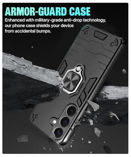 Image of WOW IMAGINE Shock Proof Back Case Mobile Cover for Samsung Galaxy S26 Plus 5G | Back Cover Case (Tough Armor | Hybrid PC + TPU | Ring Holder & in-Built Kickstand | Black)