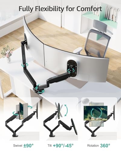Image of MOUNT PRO Dual Monitor Desk Mount for 39 inch Ultrawide Screen up to 33lbs, Heavy Duty Monitor Arm Double Gas Spring Arms for 2 Monitors, Adjustable Computer Monitor Stand with USB, VESA 75x75 100x100