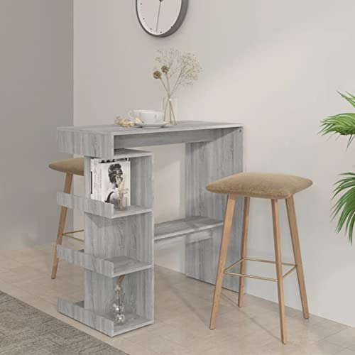 Homgoday Mesa Bar Estante almacenaje Gris Sonoma 100x50x101,5 cm Mesa de Bar, Mesa de Desayuno Muebles Altas Comedor Mesa Alta Mesa de Cocina