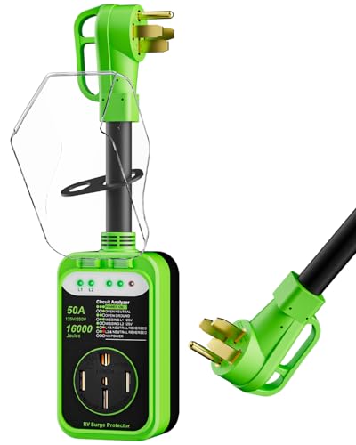 Image of RV Surge Protector 50 Amp,16000 Joules Circuit Analyzer for Camper | RV Surge Voltage Protection with Safety Certification, RV Adapter Plug with Waterproof Cover for Travel Trailers