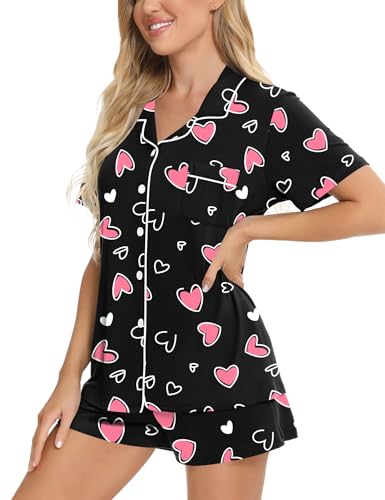 Image of SWOMOG Womens Button Down Pajamas Set Short Sleeve Sleepwear Bride Soft Pj Lounge Sets XS-3XL