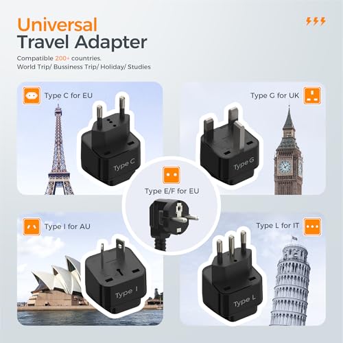 Image of 220V to 110V Converter, TESSAN Travel Voltage Converter with 4 USB Ports (1 USB C), 3 AC Outlet and EU UK AU IT Universal Travel Adaptor, Step Down Transformer Power Outlet Adapter Combo Black