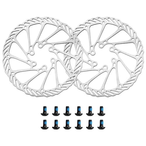 2Pcs MTB Disc Brake Rotor with 6 Bolts Stainless Steel M5 Screws 44mm Opposite Hole Distance for Mountain Road Bikes BMX (160mm)