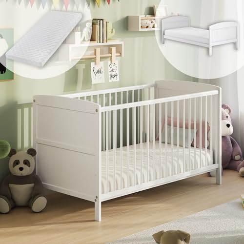 Kids Collective Babybett 60x120 umbaubar mit Matratze Gitterbett Kinderbett...