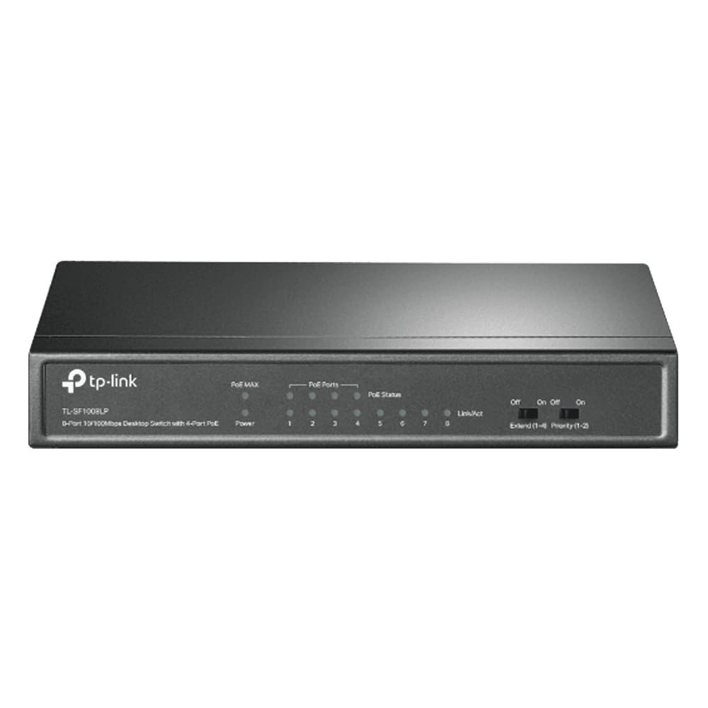 TP-Link PoE Switch 8-Port 100 Mbps, 4 PoE Ports up to 15.4 W for Each PoE Port and 41 W for All PoE Ports, Metal Casing, Plug and Play, Ideal for IP Surveillance and Access Point(TL-SF1008LP)