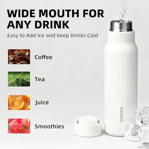 Image of BJPKPK Stainless Steel Water Bottle,21oz insulated Reusable Bottle,Leakproof Metal Thermal Flask Double Wall,Keep Drinks Cold and Hot,White