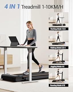 4-in-1 Treadmill, 16% Incline Walking Pad 10KM/H Under Desk Treadmills for Home and Office, Folding Treadmill with 2.5 HP Quiet Brushless, 136KG Capacity
