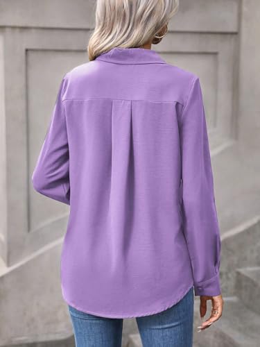 Blouses for Women Summer Casual Long Sleeve Solid Button Front Shirt3