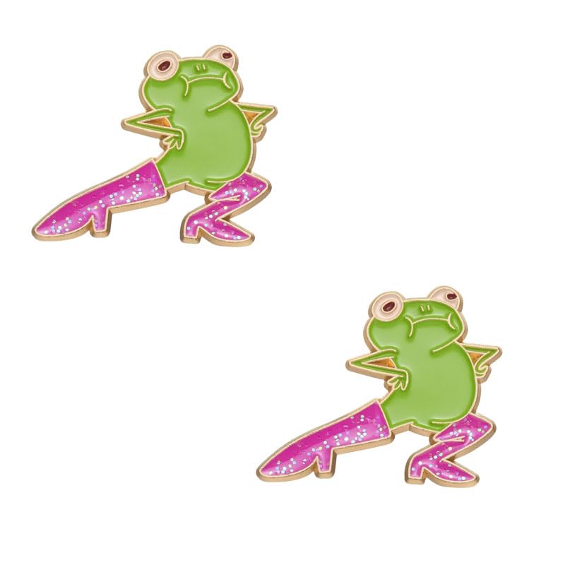 Image of Cute Frog Enamel Brooch Pins For Women Men Cartoon Frog with Glitter Boots Brooch Creative Funny Animals Brooches Fashion Animals Jewelry Gifts (Two frog)