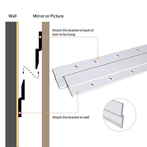 Image of French Cleat Picture Hanger, Aluminum Z Hanger Interlocking Wall Mounting Bracket Hardware Kit Z Clips for Hanging Wall Painting, Mirrors, Panels, Artwork, Cabinet, Whiteboard (6inch-4Pairs)