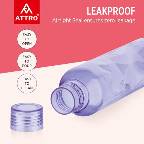 Image of ATTRO Elite 1000ml Plastic Water Bottle BPA Free Leakproof Fridge Safe for Daily Hydration Set of 4 Assorted