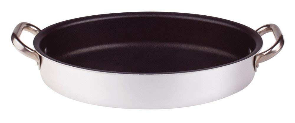 Pentole Agnelli ALSA120S30 Pfanne, oval, mit Griffen, Aluminium, silberfarben, 30 cm