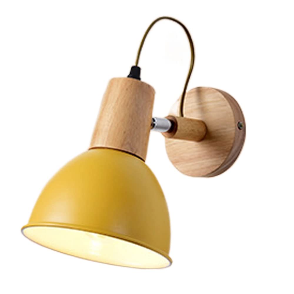 Kbuukyyxouy Yellow Black Wood Metal Wall Sconce, Bedroom Simplicity Creative Wall Lamp Fixture, Nightstand Reading Character Wall Lighting, For E27 Dining Room Restaurant Wall Light(Yellow)